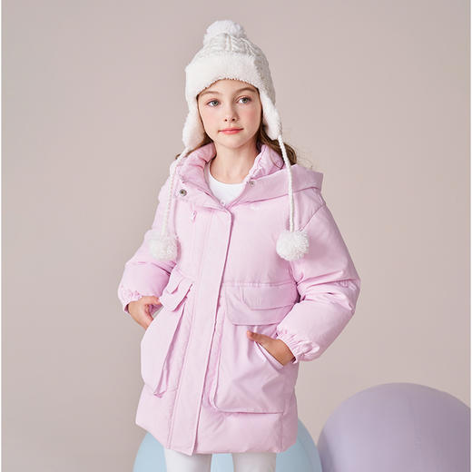 mettekids女童羽绒服2023冬季新款粉色中长款儿童90鹅绒保暖外套 商品图4