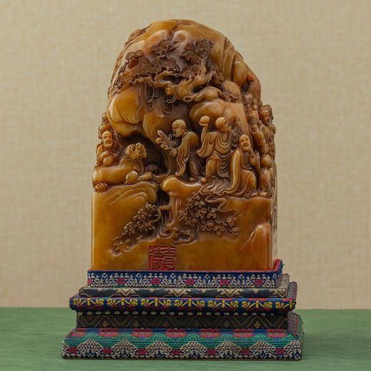 清 寿山石雕十八罗汉印章山子摆件 商品图0