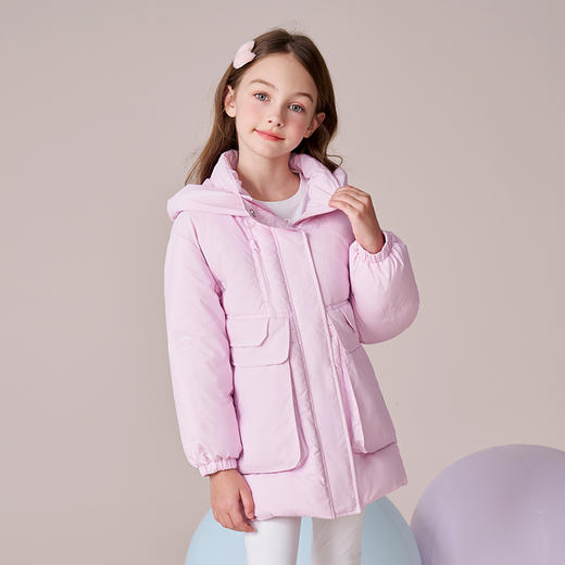 mettekids女童羽绒服2023冬季新款粉色中长款儿童90鹅绒保暖外套 商品图3