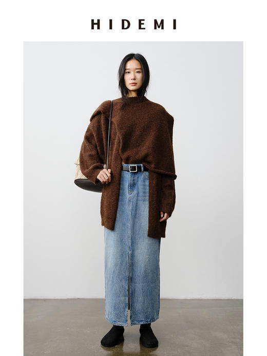 HIDEMI 厚款粗针V领慵懒口袋针织毛衣开衫外套大衣/坎肩 商品图1