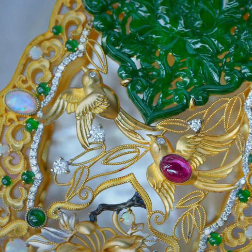 龢盒原创 精选阳绿精品翡翠雕花牡丹香囊 商品图2