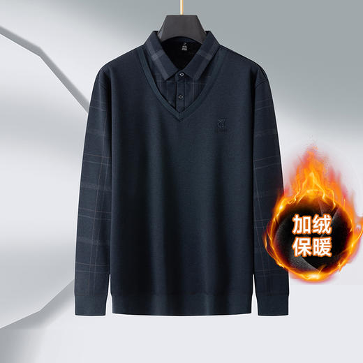 【假两件】【新款DPS】大依优型大码加绒长袖Polo衫假两件弹力加肥加大胖子上衣男士T恤肥佬打底男装 商品图0