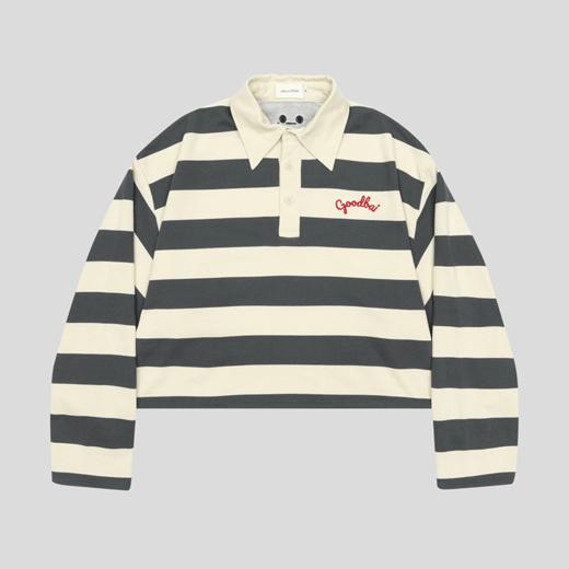 GOODBAI GOODEES刺绣logo条纹短款oversize长袖T恤 商品图3