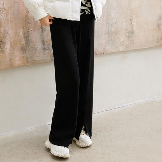 玳莎女装2023年冬季新款立缝直筒针织裤宽松黑色简约松紧腰休闲裤  DD36305 商品图2