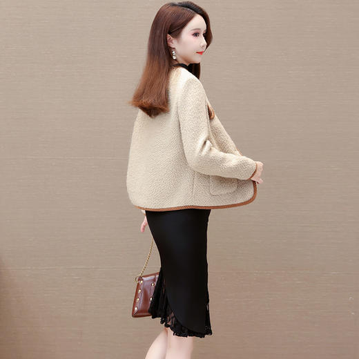 简约短款修身时尚毛呢外套，圆领单排扣小香风气质上衣QYM-XQD-1C2358-L 商品图2