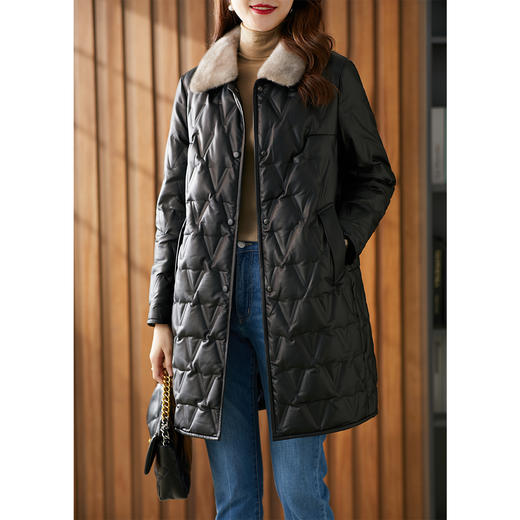 原形水貂毛领皮羽绒服女中长款2023冬季新款时尚显瘦加厚保暖外套 商品图1