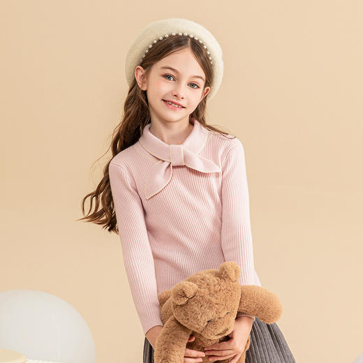 mettekids女童羊绒衫2023秋冬新款粉色打底针织衫儿童洋气毛衣 商品图2
