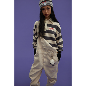 GOODBAI GOODEES刺绣logo条纹短款oversize长袖T恤