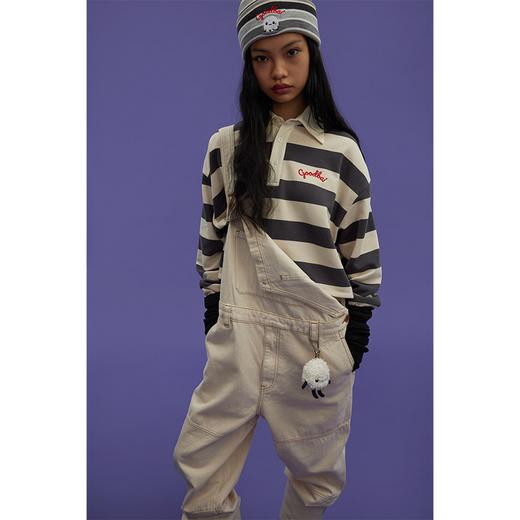 GOODBAI GOODEES刺绣logo条纹短款oversize长袖T恤 商品图0