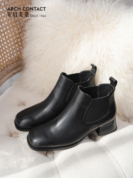 切尔西小短靴 | ARCHCONTACT安启美奈 百搭方头粗跟女鞋52868 商品图1