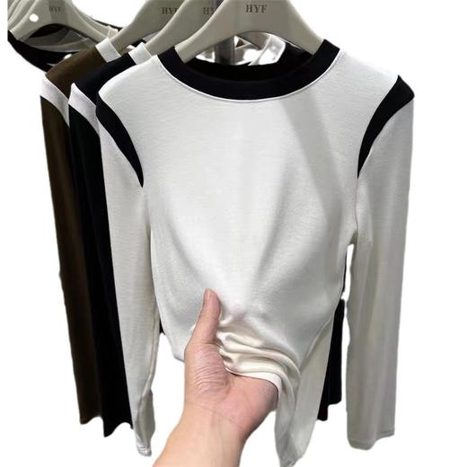 【时尚韩版修身！内搭长袖打底衫】舒适宽松简约，拼接打底衫秋季韩版修身女装上衣内搭长袖圆领T恤打底 商品图4