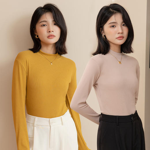 【舒适不紧绷❗️秋冬百搭打底】半高领设计修饰颈线，简约优雅；柔软磨毛面料秋冬半高领磨毛打底衫女薄款保暖内衣美体上衣内搭长袖新款 商品图0