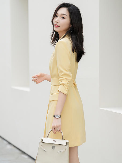 洋气黄色长袖职业连衣裙主持人上镜正装演讲服 商品图4