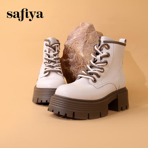 Safiya/索菲娅2023秋冬 机车风厚底大头粗高跟英伦绑带马丁靴 SF34116019 商品图2