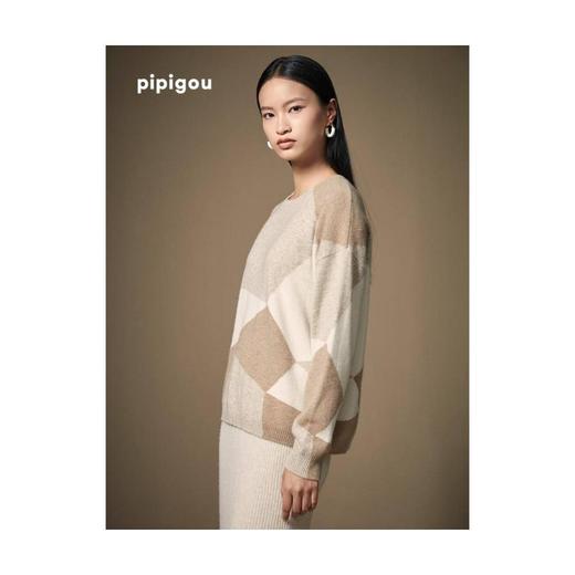 3楼 皮皮狗女式羊绒拼色圆领套衫 商品图1