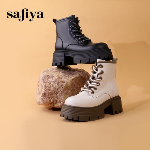 Safiya/索菲娅2023秋冬 机车风厚底大头粗高跟英伦绑带马丁靴 SF34116019 商品图1