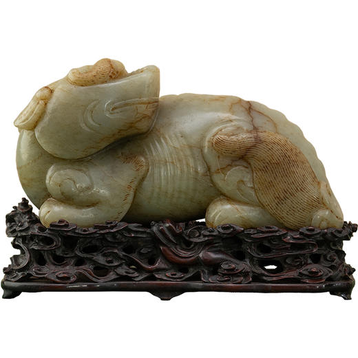 清 玉雕瑞兽摆件（红木座） 商品图5