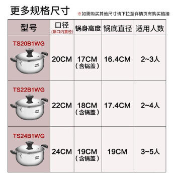 爱仕达（ASD）汤锅 304不锈钢小汤锅 蒸锅复底炖煮锅 20CM燃气电磁炉通用奶锅B1 /厨具 /烹饪锅具 /汤锅 商品图2