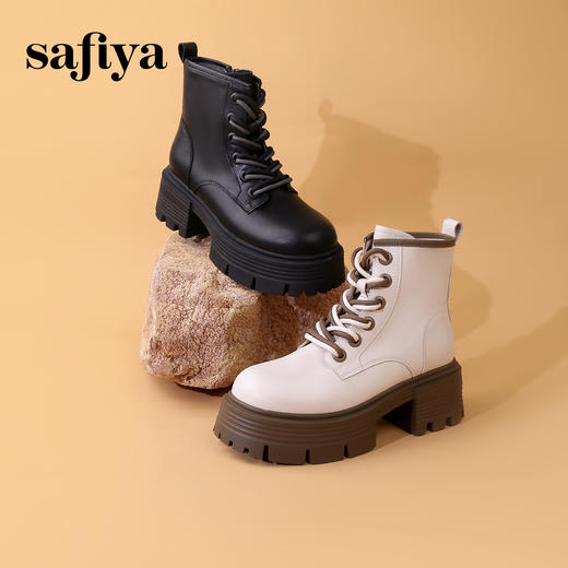 Safiya/索菲娅2023秋冬 机车风厚底大头粗高跟英伦绑带马丁靴 SF34116019 商品图0