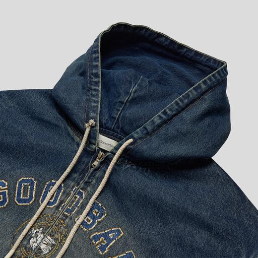 GOODBAI印花logo水洗短款连帽牛仔外套 商品图3