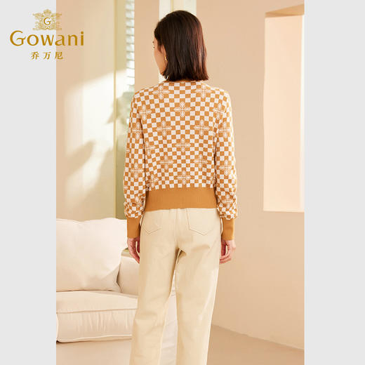 乔万尼针织衫上衣女新款秋季小香风棋盘格羊毛开衫ET3M760 商品图3