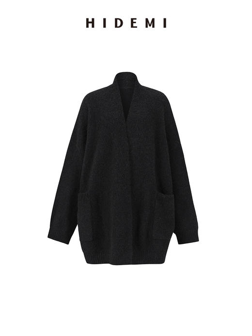 HIDEMI 厚款粗针V领慵懒口袋针织毛衣开衫外套大衣/坎肩 商品图10