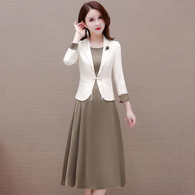 简约中长款时尚内搭连衣裙短款九分袖小西装外套两件套QYM-XYKL-3909-L