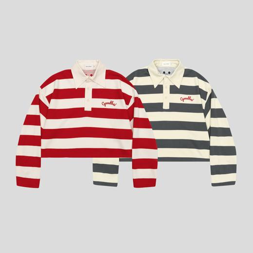 GOODBAI GOODEES刺绣logo条纹短款oversize长袖T恤 商品图1