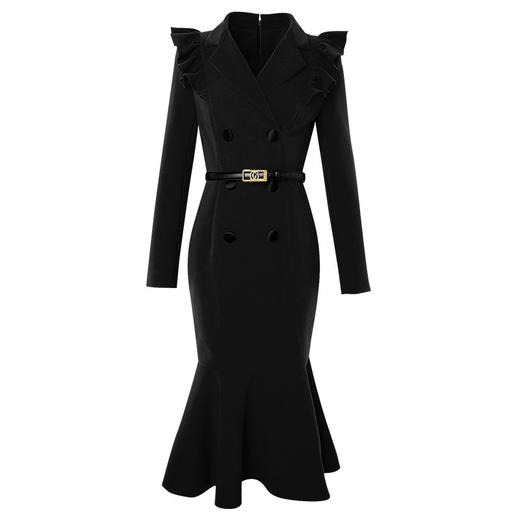 ALBB-西装连衣裙女长袖冬季新款轻熟设计感收腰包臀鱼尾裙子 商品图1