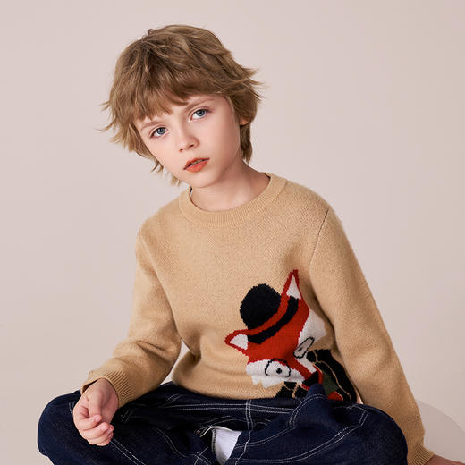 mettekids儿童100%羊绒衫2023秋冬新款提花工艺加厚针织男童毛衣 商品图0