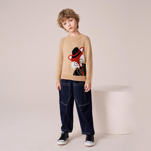 mettekids儿童100%羊绒衫2023秋冬新款提花工艺加厚针织男童毛衣 商品图1