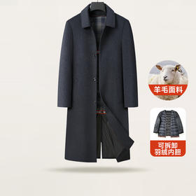 【圈】【可拆卸内胆】【新款DLC】大依优型大码男装长款羊毛大衣外套毛呢90羽绒内胆男中长款加肥加大商务休闲上衣男士绅士胖子