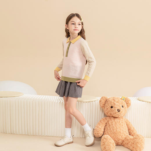 mettekids儿童100%羊绒衫2023秋冬新款男童立领针织女童条纹毛衣 商品图2