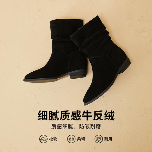 西遇堆堆靴女新款秋冬欧美复古中筒西部牛仔靴中跟尖头短靴子D2033957 商品图2