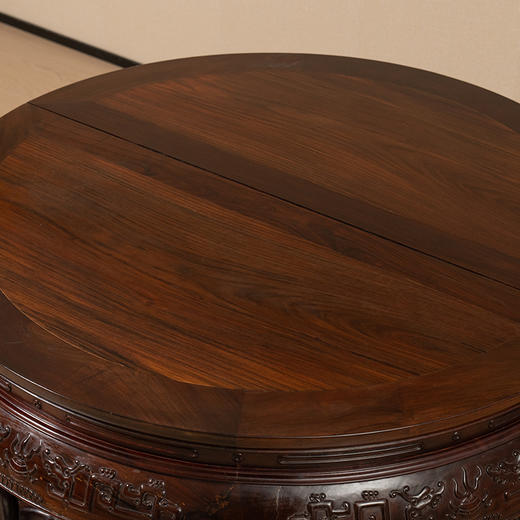 二十世纪 红木夔龙纹三弯腿六足双拼圆桌圆凳成套（一桌六凳） 商品图2