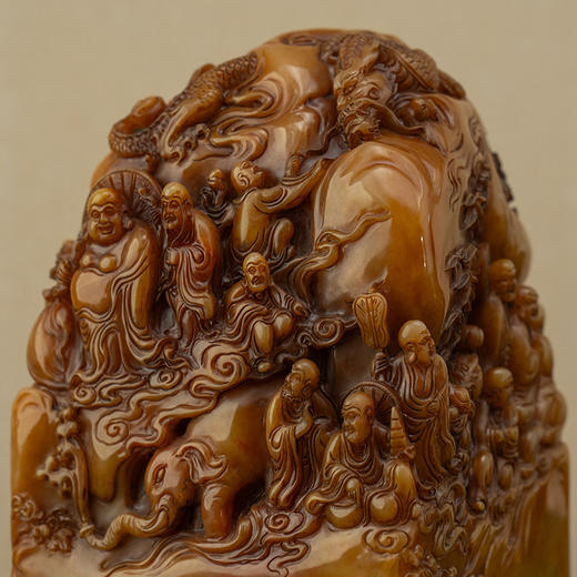 清 寿山石雕十八罗汉印章山子摆件 商品图2