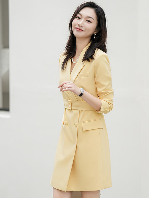 洋气黄色长袖职业连衣裙主持人上镜正装演讲服 商品图1