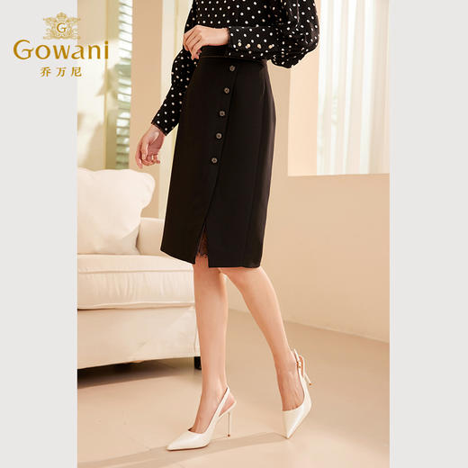 乔万尼半身裙女新款秋季高腰黑色职场高级感西装裙ET3D650 商品图2