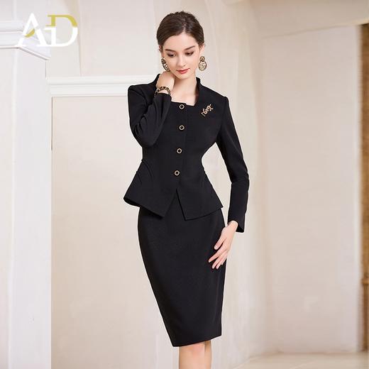 AD赫本风黑色方领西装两件套女秋冬新款法式小香风名媛范正装套裙 商品图0