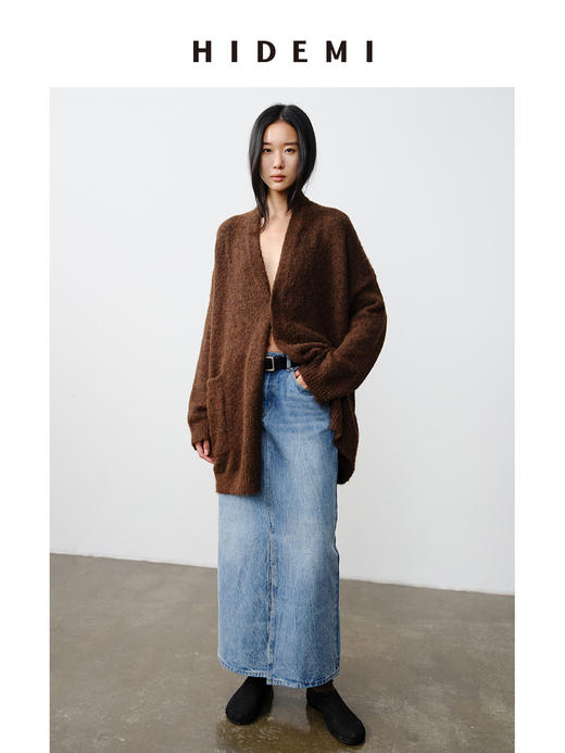 HIDEMI 厚款粗针V领慵懒口袋针织毛衣开衫外套大衣/坎肩 商品图4