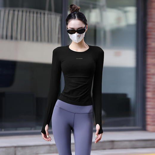 beemen长袖上衣女ins潮修身跑步速干运动t恤健身打底衫女春夏洋气瑜伽服 商品图4