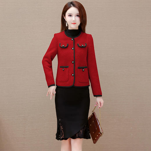 简约短款修身时尚毛呢外套，圆领单排扣小香风气质上衣QYM-XQD-1C2358-L 商品图1