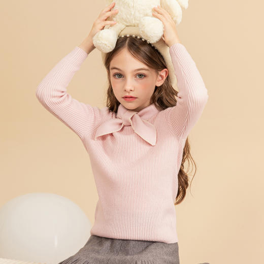 mettekids女童羊绒衫2023秋冬新款粉色打底针织衫儿童洋气毛衣 商品图3