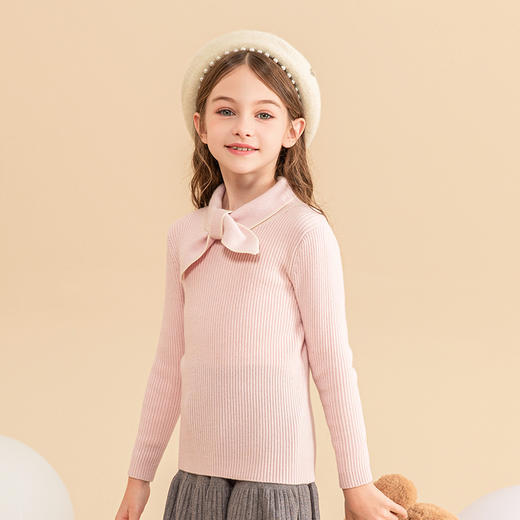 mettekids女童羊绒衫2023秋冬新款粉色打底针织衫儿童洋气毛衣 商品图1