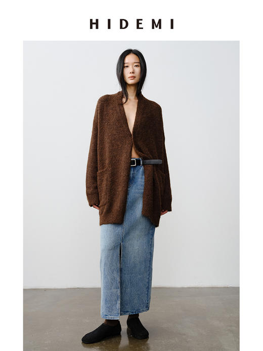 HIDEMI 厚款粗针V领慵懒口袋针织毛衣开衫外套大衣/坎肩 商品图3