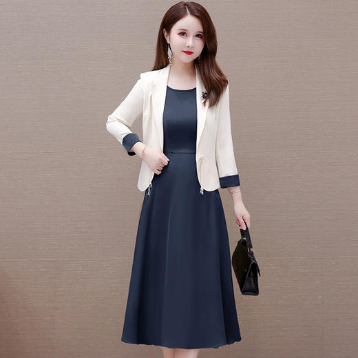 简约中长款时尚内搭连衣裙短款九分袖小西装外套两件套QYM-XYKL-3909-L 商品图1
