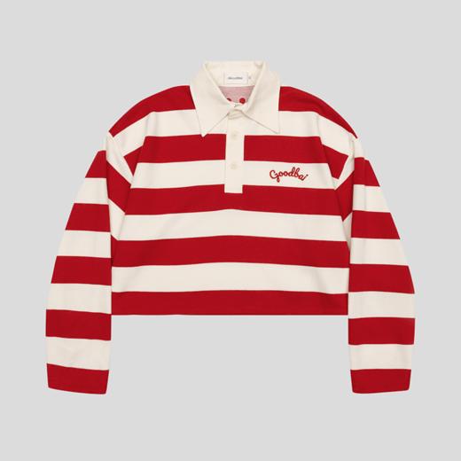 GOODBAI GOODEES刺绣logo条纹短款oversize长袖T恤 商品图2