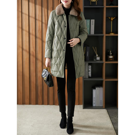 原形水貂毛领皮羽绒服女中长款2023冬季新款时尚显瘦加厚保暖外套 商品图0