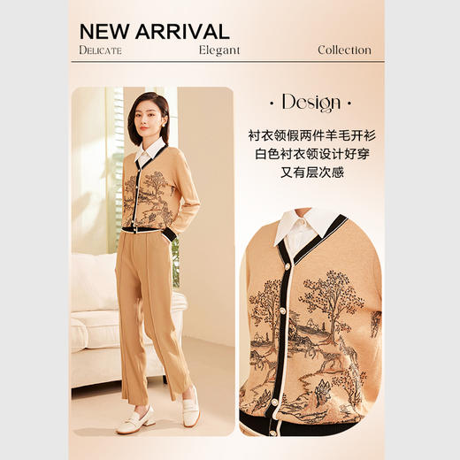 乔万尼针织衫女新款秋款国风设计假两件气质羊毛衫ET3M756 商品图2