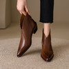 ALBB-头层牛皮尖头粗跟短靴女2023秋冬新款女靴复古手工低跟小皮靴 商品缩略图3